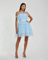 Blue Feathered Strapless Tulle Fit and Flare Dress - FINAL SALE