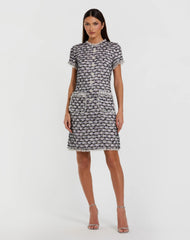 Black Multicolor Cap Sleeve Floral Button Detail Shift Dress