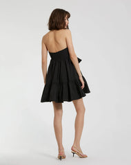Black Faille Strapless Twist Bow Mini Dress