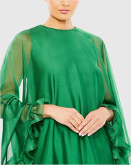 Green High Neck Ruffle Hem Cape Mini Dress