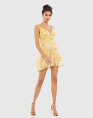 Yellow Floral Empire Waist Ruffled Mini Dress