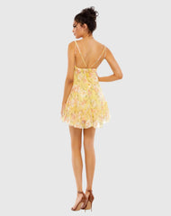 Yellow Floral Empire Waist Ruffled Mini Dress