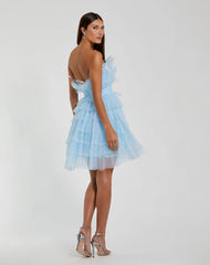 Blue Feathered Strapless Tulle Fit and Flare Dress - FINAL SALE