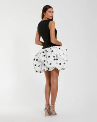 Black and White Polka Dot Bubble Skirt Mini Dress