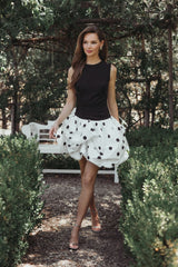 Black and White Polka Dot Bubble Skirt Mini Dress
