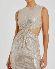 Silver Sequin Front Twist Cut Out Sheath Dress - FINAL SALE