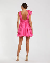 Pink Ruffle V Neck Fit & Flare Mini Dress