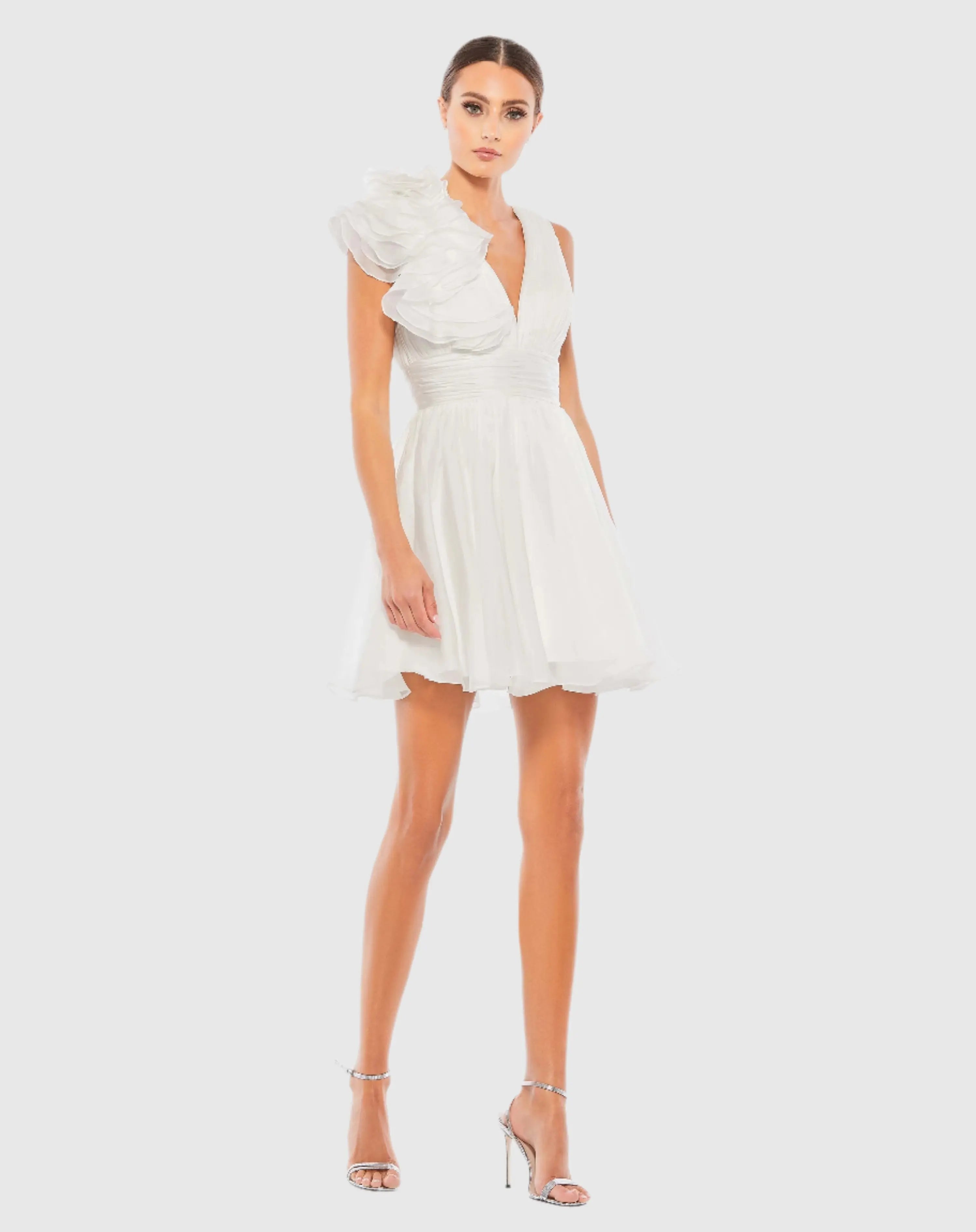 Ruffle V Neck Fit & Flare Mini Dress