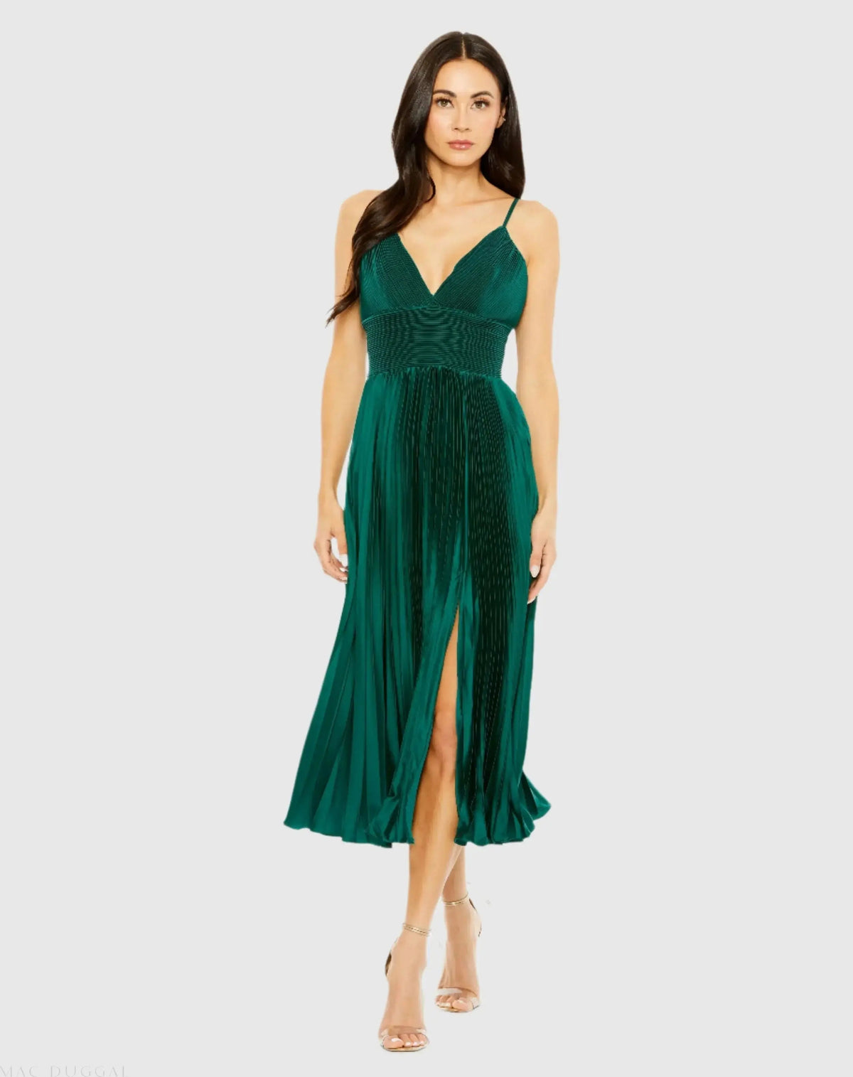 Green Slim Strap Ruched Top Heat Pleated Dress
