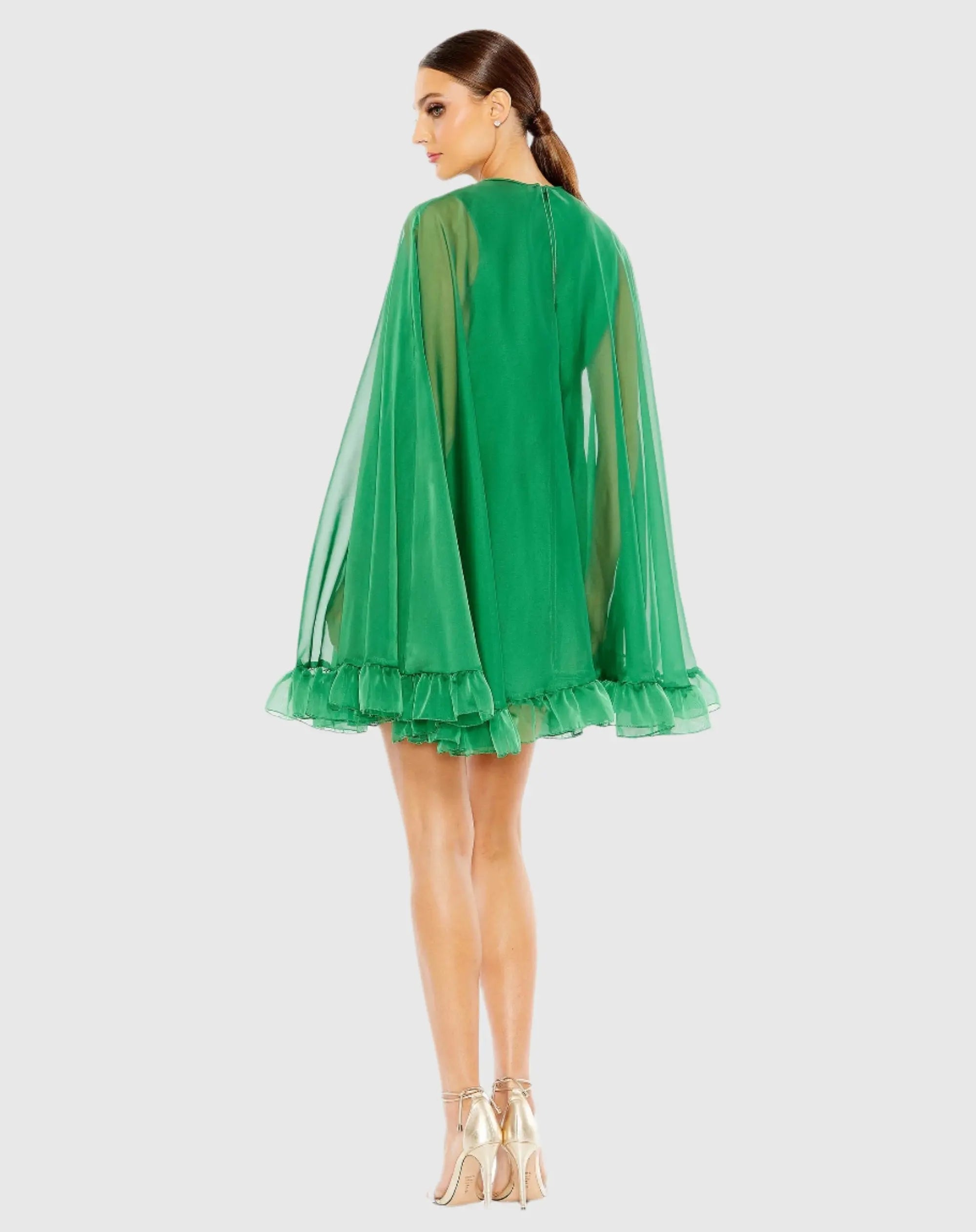 Green High Neck Ruffle Hem Cape Mini Dress