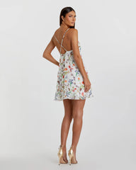 White Butterfly Print Ruffle Hem Mini Dress