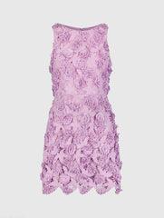 Purple Floral Lace Fitted Sleeveless Mini Dress