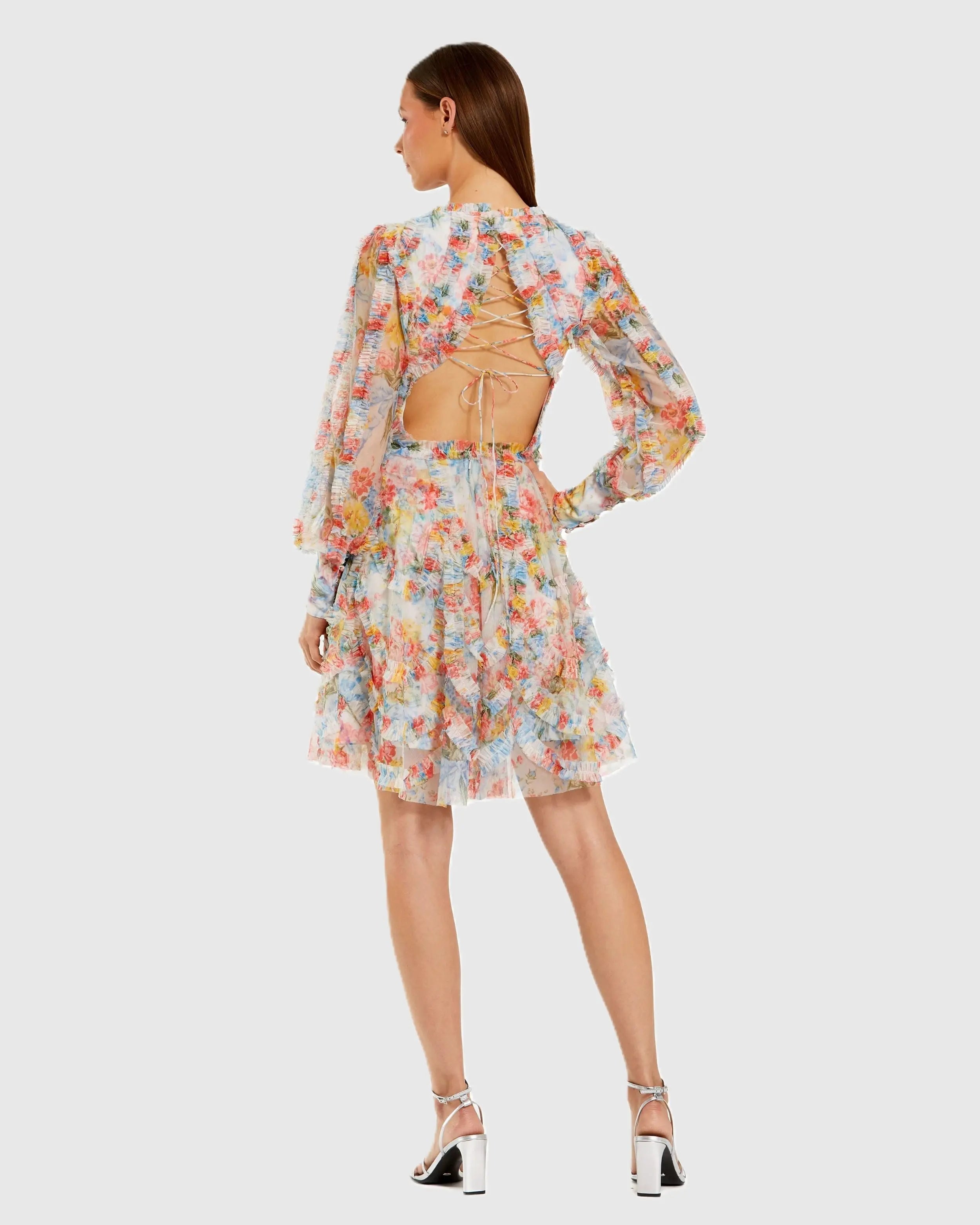 Multicolor Floral A-Line Ruffle Mini Dress