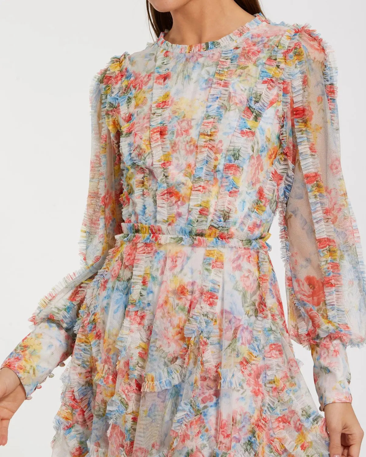 Multicolor Floral A-Line Ruffle Mini Dress