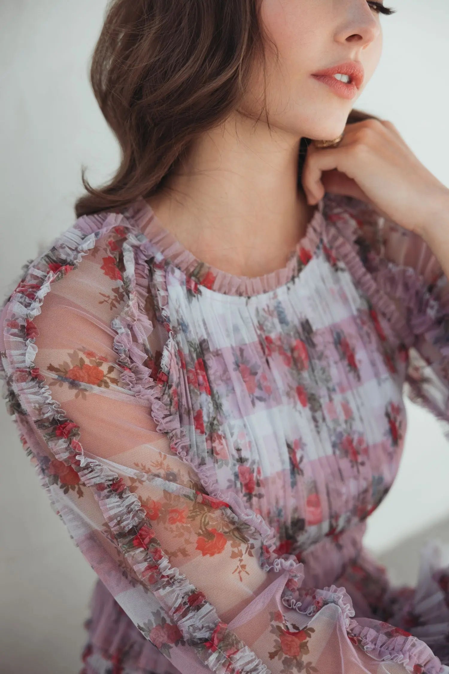 Purple Ruffle Long Sleeve Floral Mini Dress