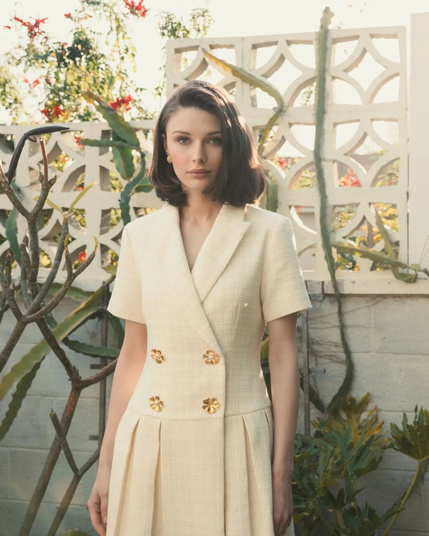 White Tweed Short Sleeve Blazer Mini Dress